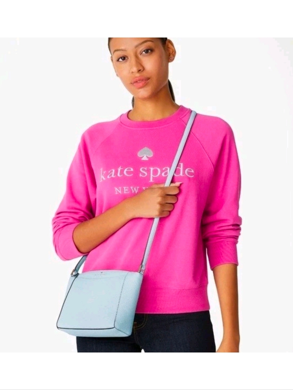 Kate Spade WKRU0258 Monica Small Crossbody Ice Blue Pebbled Leather Bag NWT - Picture 14 of 15